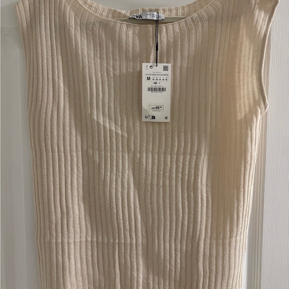 Zara Cream Ribbed Tank Top - Picture 2 of 7
